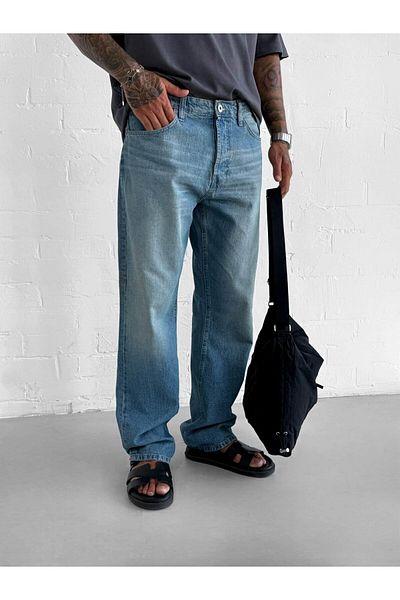 ablukaonline Ανδρικό παντελόνι Jean Washed Baggy Fit γαλάζιο