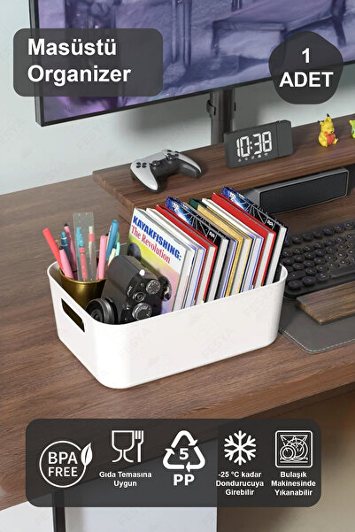 Fesya Home Masaüstü Organizer Beyaz Renk Plastik Çok Amaçlı Düzenleyici