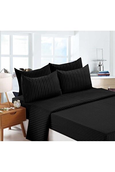 OEM 6-Piece Bed Set, Damask Fabric, Double Size, Black