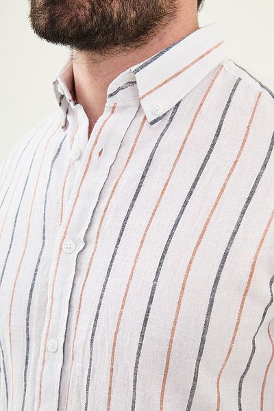 Mcr Striped Slim Fit Linen Men's Shirt White-Camel - 27078.25Y