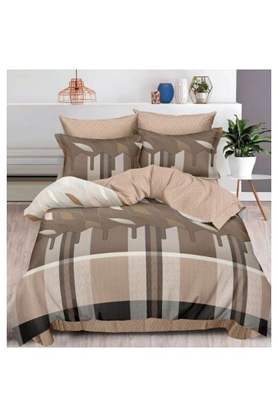 OEM Double Bed Linen, 6 Pieces, 2 Persons, 240x250cm, Satin Cotton, Striped Print