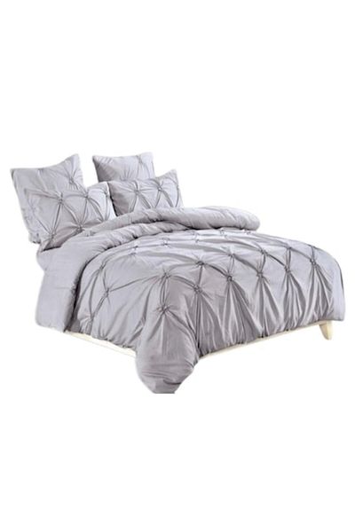 OEM Double Bed Linen, Uni, Embroidered Pleats Design, 6 Pieces, Finet, 230x250cm, Grey