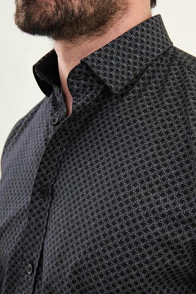 Mcr Patterned Slim Fit Cotton Men's Shirt Black - 27073.25Y