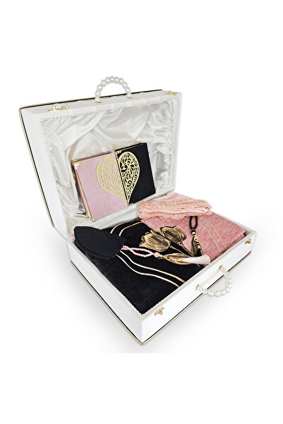 Yeşilipek Çeyizlik Çiftler için Kadife Kaplı Sandıklı Namaz Seti - Beyaz