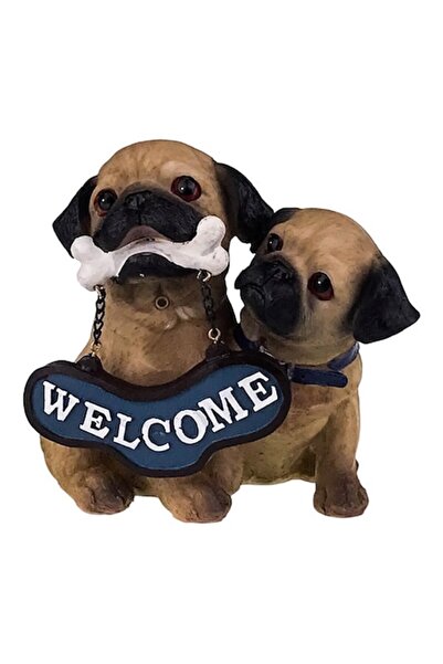 OEM Pușculiță din rășină cu căței „Welcome”, 14x14 cm, multicoloră