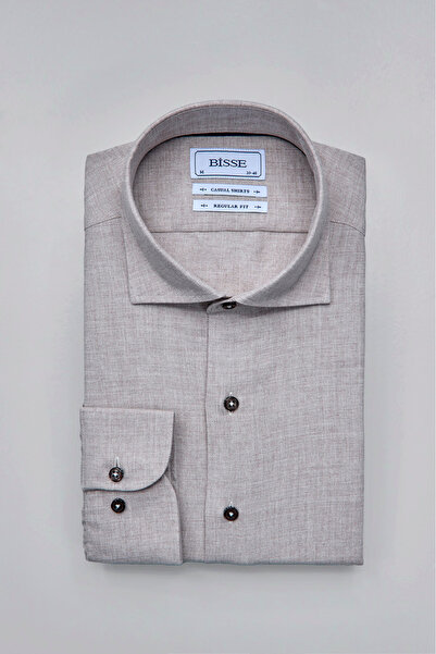 Bisse Regular Fit İtalyan Yaka Bej Erkek Gömlek