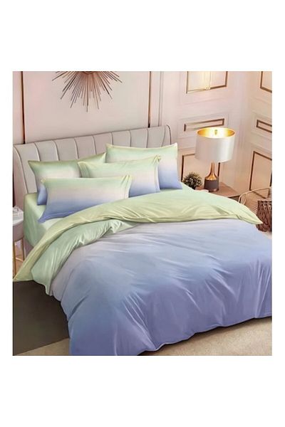 OEM Lenjerie de pat dublă, 2 fețe, imprimeu gradient, 6 piese, 2 persoane, 180x200cm, satin fin, liliac