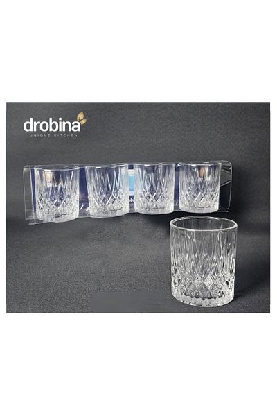 drobina طقم كاسات عصير زجاج كريستال 4 حبة شفاف من دروبينا