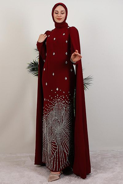 GİYZAMİLA Βραδινό φόρεμα Zeynep Stone Claret Red