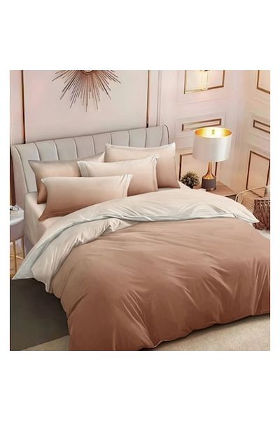 OEM Double Bed Linen, Reversible, Degrade Print, 6 Pieces, 2 People, 180x200cm, Satin Finet, Light Brown