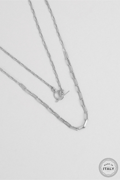 So CHIC... İtalyan T Kilit 18 Ayar Beyaz Altın Kaplama 45 Cm Gümüş Zincir Kolye