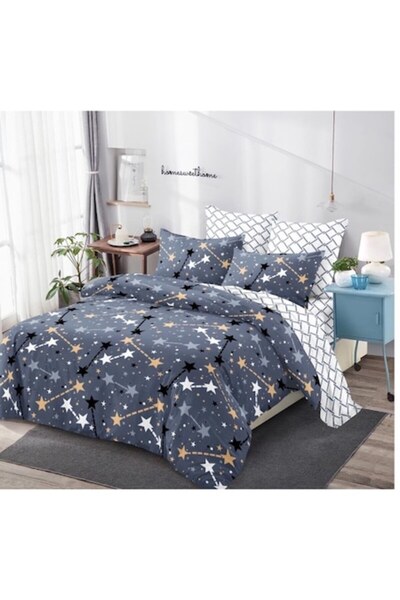 OEM Lenjerie de pat dublă, 6 piese, 2 persoane, 230x250 cm, imprimeu stea, mu...