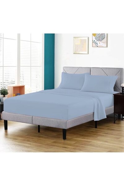 OEM Set lenjerie de pat dublu, 6 piese, 220x230 cm, imprimeu albastru uni