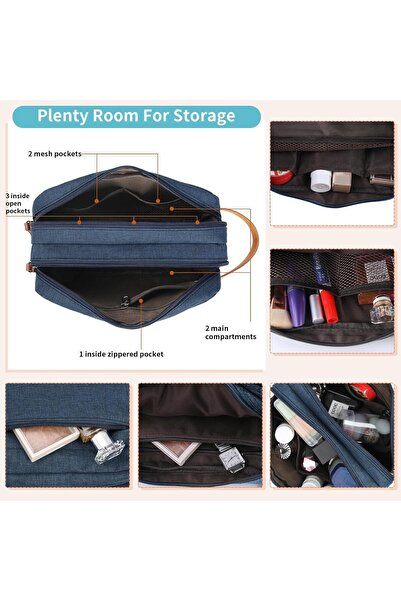 Lumely Toiletry Bag Oxford,Waterproof,Leather Handle,Toiletry Organizer Bag Dopp Kit,for Travel,Blue