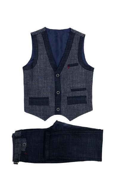 Doctor junior Boy's Navy Blue Three Button Vest Metal Waist Adjustable Double Leg Trousers Suit