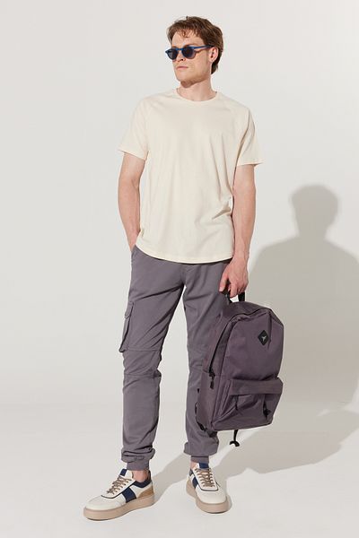 AC&Co / Altınyıldız Classics Pantaloni flexibili din bumbac pentru bărbați, gri, slim fit, slim fit, cu buzunar cargo, cu talie și picioare elastice