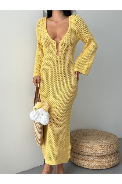 Lovely butik TOKA DETAYLI AJUR ÖRGÜLÜ UZUN ELBİSE