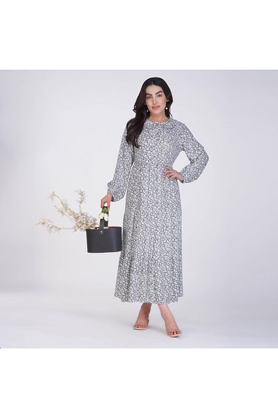 LINELLE Rayon Floral Print Maxi Dress - Peter Pan Collar Neck, Available in 3 Colors.