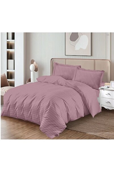 OEM Set de lenjerie de pat Damasc cu elastic, 4 piese, 180x200 cm, culoare prună