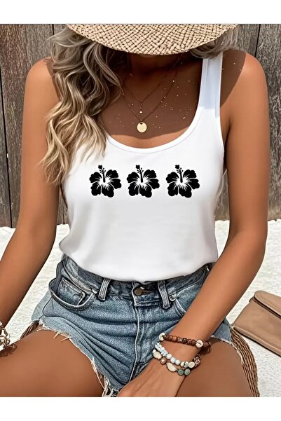 FUFLUNS تي شيرت نسائي بطبعة 3 زهور