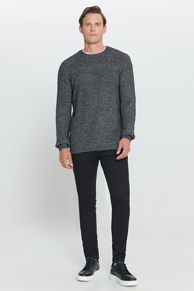 AC&Co / Altınyıldız Classics Men's Anthracite-Melange Standard Fit Regular Cut Crew Neck Cotton Knitwear Sweater