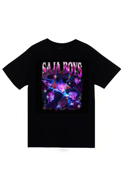 fame-stoned K-Pop Demon Hunters – Saja Boys Printed Unisex 100% βαμβακερό μαύρο μπλουζάκι