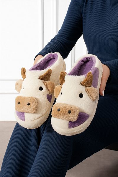 StWenn Χειμερινές παντόφλες Unisex με κέντημα με φιγούρα αγελάδας που δεν κάνει ήχο Αντιολισθητική σόλα