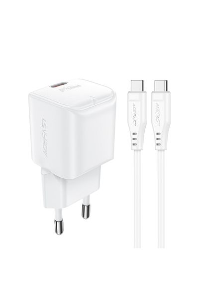 Acefast Mini Ładowarka sieciowa PD 20W GaN + kabel USB-C biała