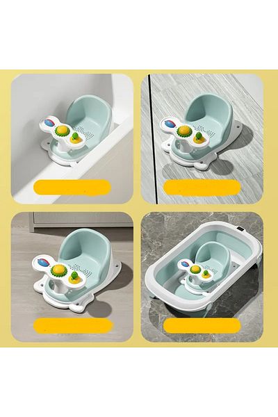 Little Mom Scaunel de baie pentru copii Little Mom Grey, design ergonomic cu spatar, ghidon de sustinere cu act