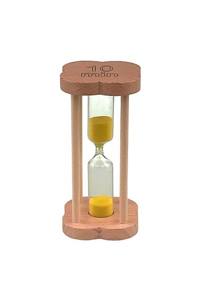 OEM Wooden Hourglass in Flower Shape with 10-Minute Marking, 6x12 cm, Brown-Yellow