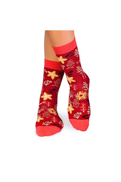 Pirin Hill Fine Cotton Sealife Socks Starfish Bordeaux