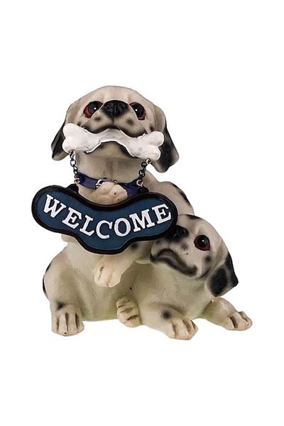 OEM Resin Money Box Representing Dog with Puppies 'Welcome', 16x20 cm, Multicolor