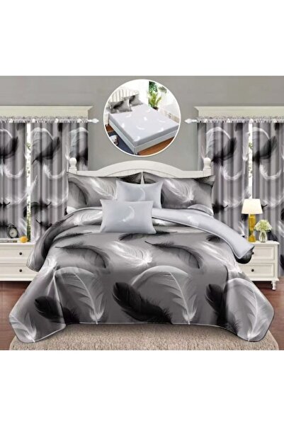 OEM Lenjerie de pat și perdele, 8 piese, cearșaf elastic, dimensiune dublă, Finet Elegant, pene, nr.