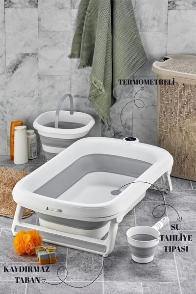Pazarika 3’lü Bebek Banyo Seti – Termometreli Küvet + Kova + Maşrapa
