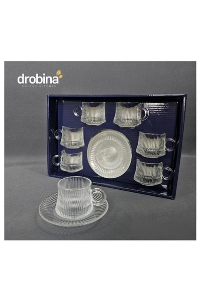 drobina طقم فناجين قهوة تركي كريستال شفاف 12 قطعة من دروبينا