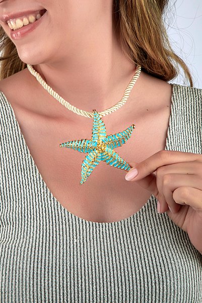 innuendo jewelery Turquoise Gold Starfish Figured Necklace
