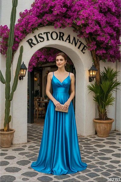 Modafeminen Σατέν Φόρεμα με λουράκι 582151 ΤΥΡΚΟΥΑΖ