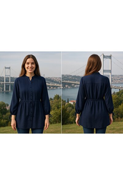 Sas Düğme Detaylı Modal Kumaş Beli Bağcıklı Tunik