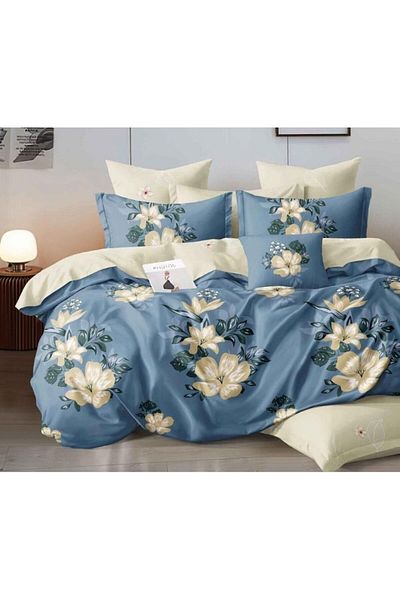 OEM Lenjerie de Pat Dublu, Cearsaf Reversibil, 6 piese, Imprimeu Floral, 2 persoane, 230x245cm, Finet, A