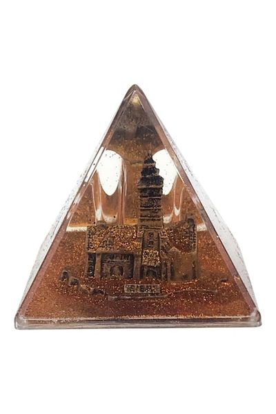OEM Decoratiune in forma de piramida cu Sibiu si sclipici, 8x8 cm, auriu