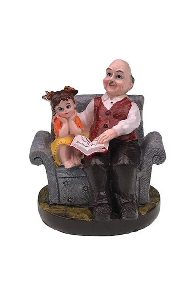 OEM Decoratiune din rasina, Bunicul Povestitor si Nepoata, 9X11cm, Multicolor