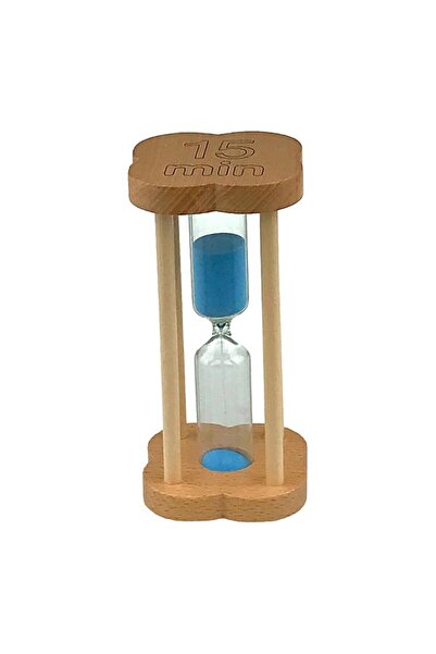 OEM Clepsidra din lemn in forma de floare cu scris 15 minute, 6x12 cm, maro-albastru