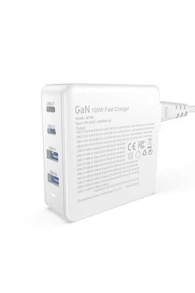DUDAO Szybka i mocna ładowarka sieciowa GaN 2x USB-C 2x USB 100W biała