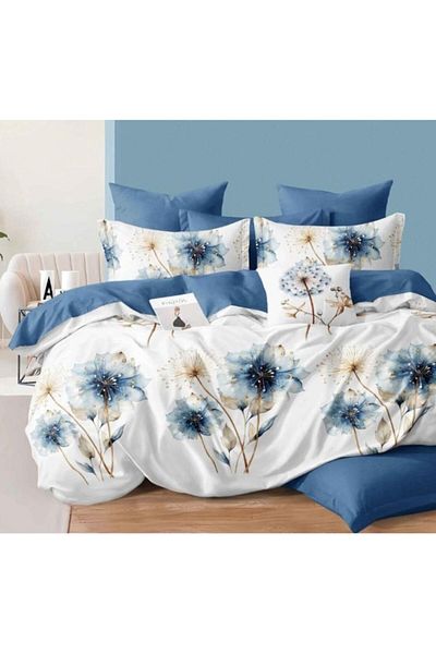 OEM Set pat dublu, cearșaf reversibil, 6 piese, imprimeu păpădie și floral, 2 persoane, 230x245cm, Finet,