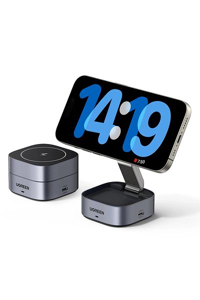 Ugreen 3w1 Ładowarka indukcyjna MagSafe Qi na telefon słuchawki z portem USB-C - czarna