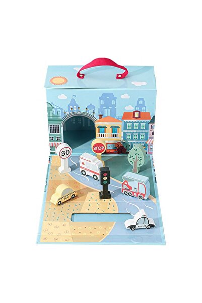divendi-ro Joc tridimensional Kabi City, cu mașini și accesorii, din lemn, 25x43x18,5 cm, multicolor