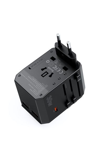 CHOETECH Încărcător universal de călătorie USB-C 2x USB-A PD 30W mufe US EU UK AU negru