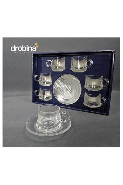 drobina طقم فناجين قهوة تركي كريستال شفاف 12 قطعة من دروبينا