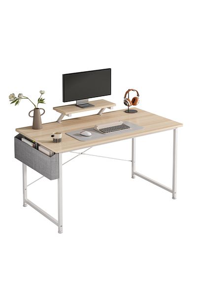 Sheinhome Study Desk with Storage Bag,Home Office Computer Desk with Monitor Stand