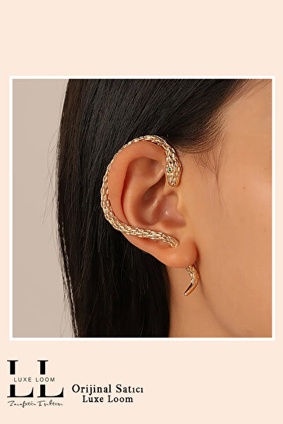 Luxe Loom Zarafetin Işıltısı Kadın Kararmayan Gold Yılan Şeklinde Sağ Kulak Üstü Tekli Küpe 001